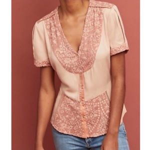 ⭐️ Bogo ⭐️ Anthropologie M Pink Lace Detail Top